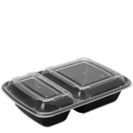 32 oz 2 Compartment Rectangle Black Base Clear Lid Container